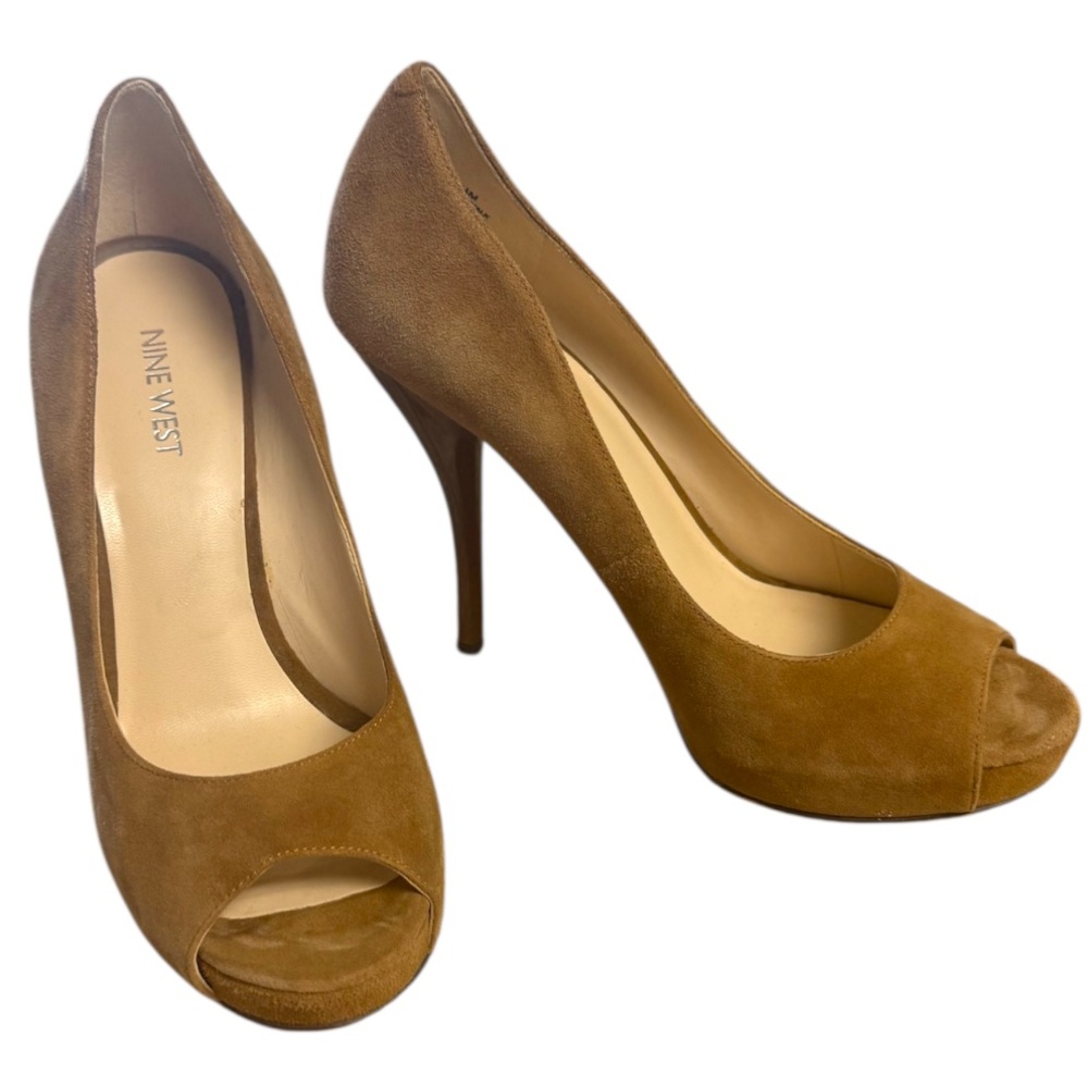 Nine West Tan Classic Peep Toe Heels